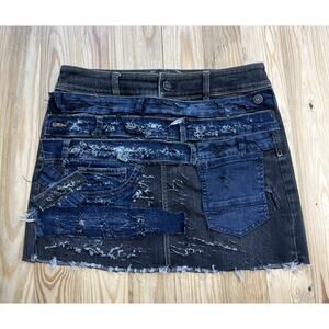 White House Black Market Patchwork Frayed Denim Open Your Heart Skirt Size 6